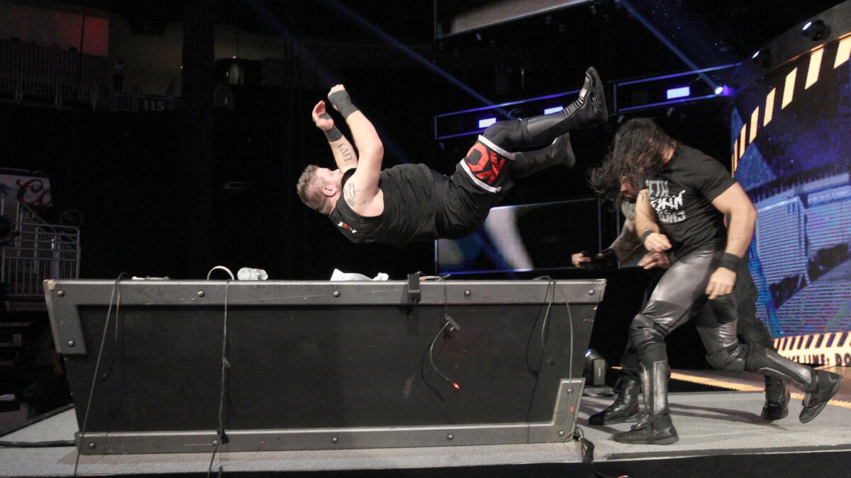 Roadblock Kevin Owens Roman Reigns Seth Rollins