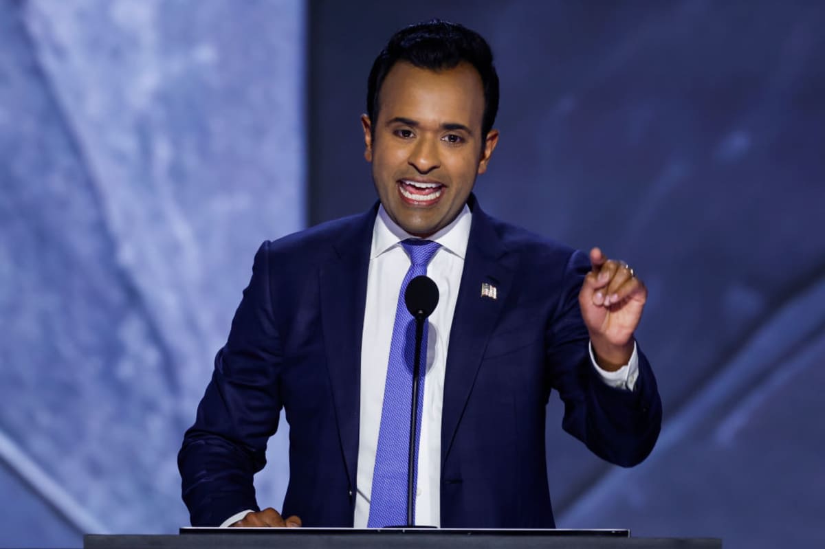 Vivek Ramaswamy at the Fiserv Forum on July 16, 2024, in Milwaukee, Wisconsin. (Image Source: Getty Images | Photo By Chip Somodevilla)