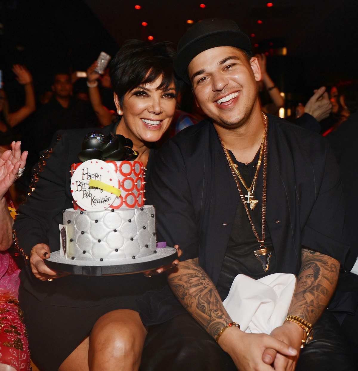 Rob Kardashian (R) celebrates his 26th birthday with his mom Kris Jenner (R) at 1 OAK Nightclub at The Mirage Hotel & Casino on March 15, 2013 in Las Vegas, Nevada. (Photo by Denise Truscello/WireImage)