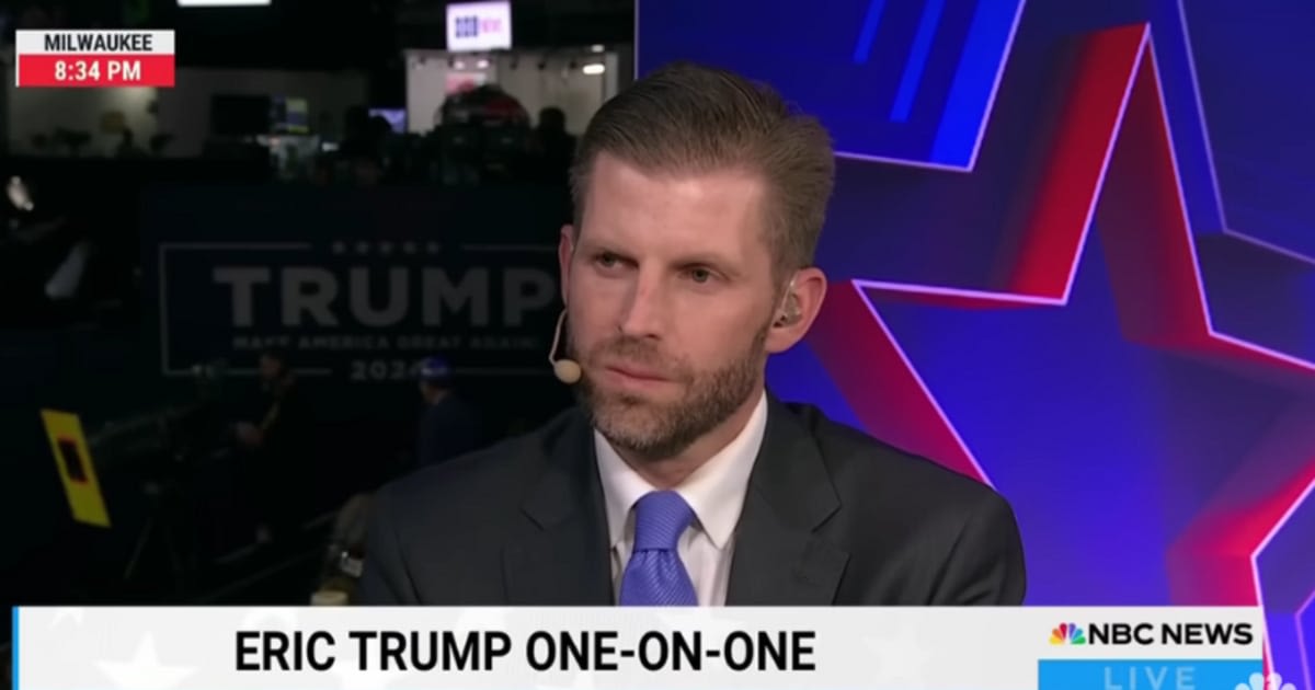 Eric Trump reflected on his father surviving an assassination attempt (Image Source: Youtube | Photo By @NBCNews)