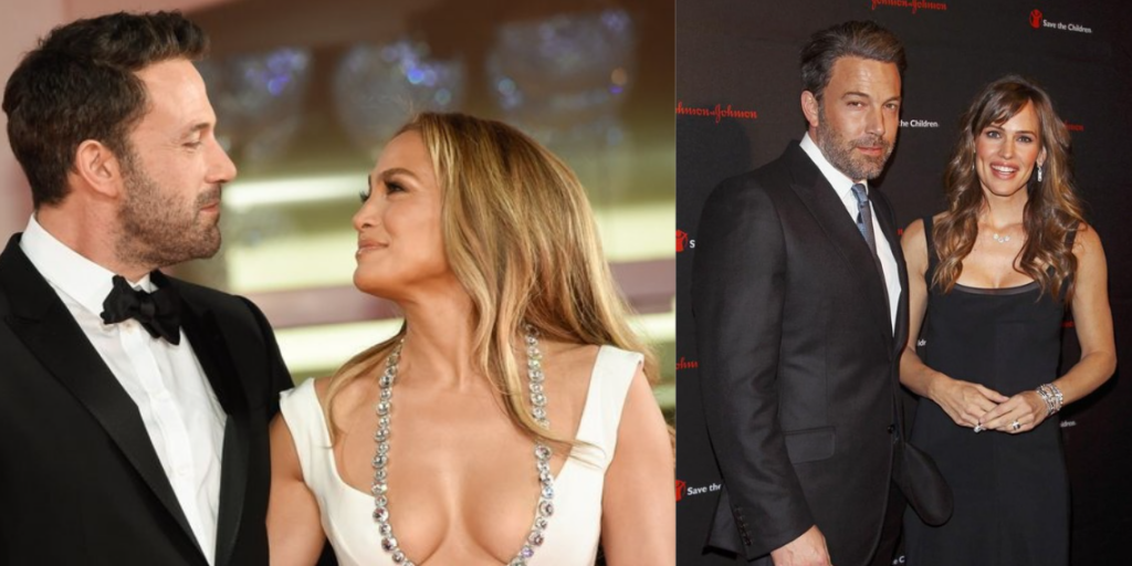 Ben Affleck with Jennifer Lopez (L) and Jennifer Garner (R).