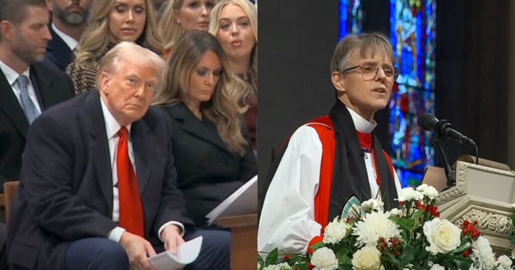 Donald Trump at Washington National Cathedral and Bishop Mariann Budde
