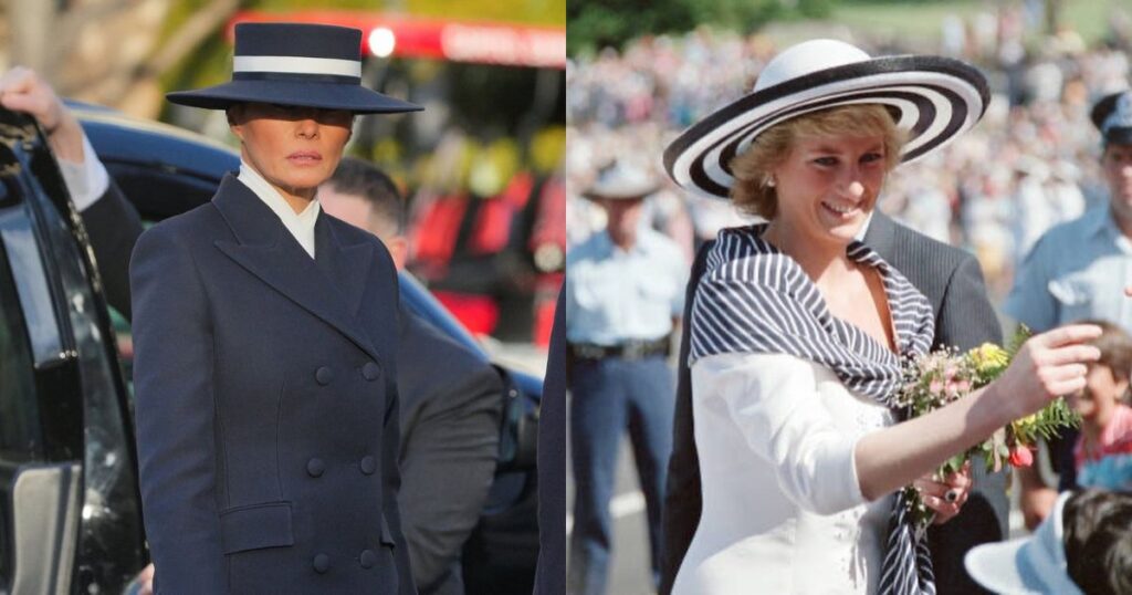 Melania Trump at Donald Trump's Inauguration 2025 (Credits: Instagram | @suremagazine) and Princess Diana Arrives in Sydney on January 25, 1988 (Credits: Instagram | @dianaalwaysremembered)
