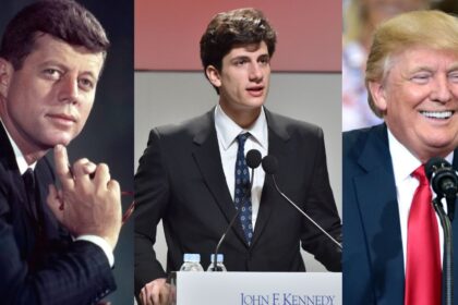 John F. Kennedy (L) Jack Schlossberg (C) and Donald Trump (R)
