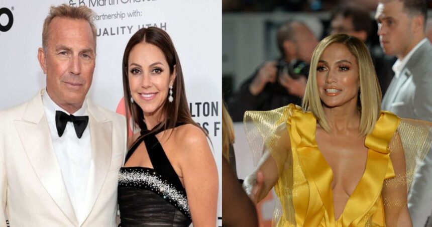 Kevin Costner and Christine Baumgartner (Image Source : Twitter) and Jennifer Lopez ( via Flickr)