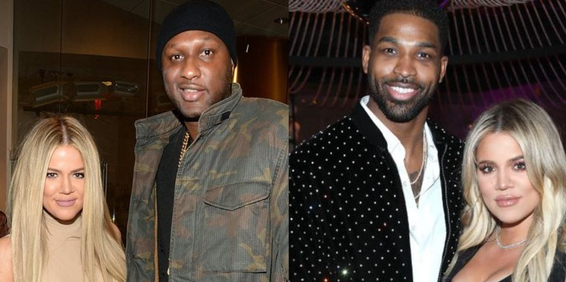 Khloe Kardashian with her former partners, Lamar Odom (L) and Tristen Thompson (R).