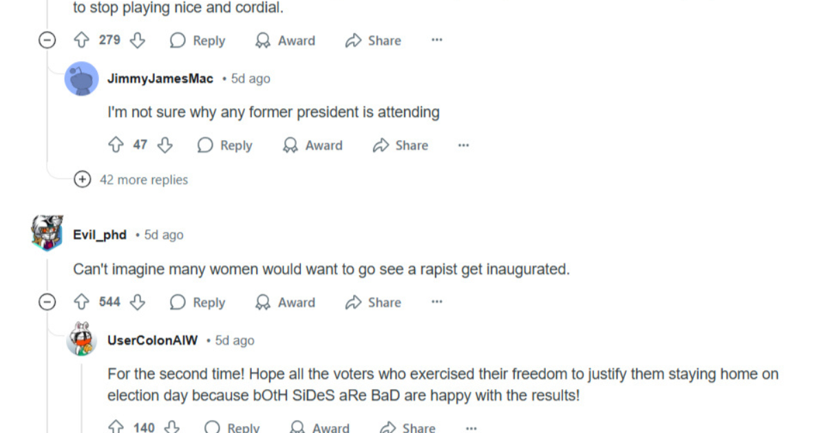 Reddit Comments on Obama Not Attending Trump inauguration