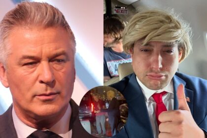 Alec Baldwin and Jason Scoop (inset) a screengrab from the viral video in which Baldwin threatened to snap Scoop's neck.