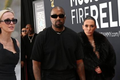 Alexandra Censori (L) and Ye with Bianca Censori at the 2025 Grammys