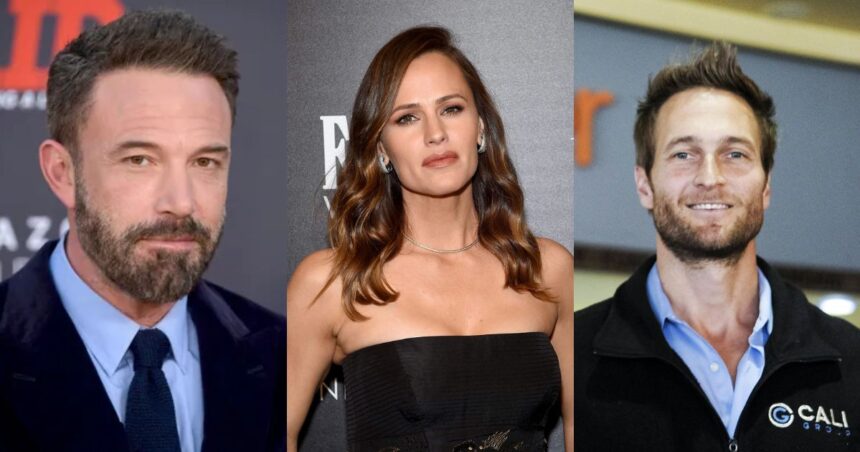 Ben Affleck (via Britannica) at the Los Angeles premiere of Air on March 27, 2023, Jennifer Garner (via Jamie McCarthy | Vogue), and John Miller (ZUMAPRESS.com / MEGA | TheMegaAgency.com) at CaliBurger in Pasadena on February 20, 2018. Collage featuring Garner between Affleck (L) and Miller (R).
