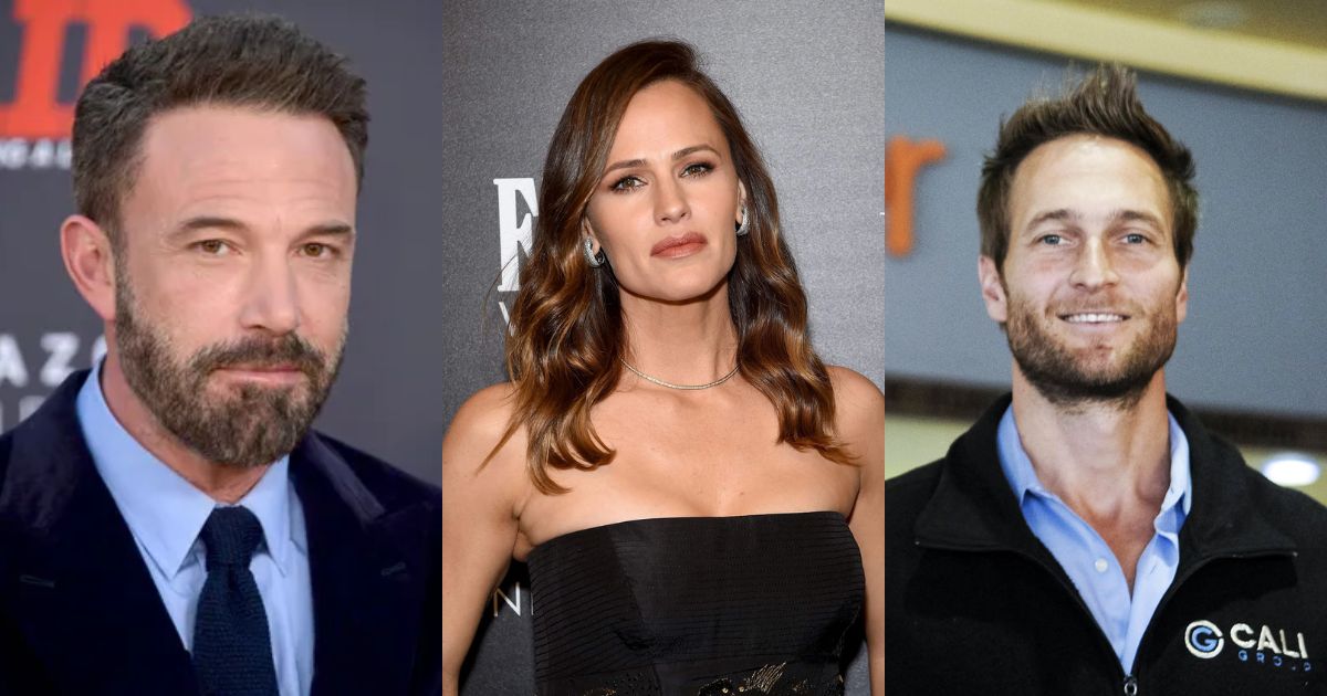 Ben Affleck (via Britannica) at the Los Angeles premiere of Air on March 27, 2023, Jennifer Garner (via Jamie McCarthy | Vogue), and John Miller (ZUMAPRESS.com / MEGA | TheMegaAgency.com) at CaliBurger in Pasadena on February 20, 2018. Collage featuring Garner between Affleck (L) and Miller (R).