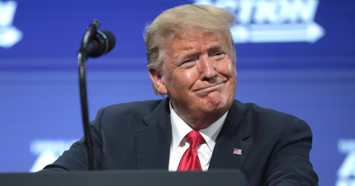 President of the United States Donald Trump speaking with supporters at an "An Address to Young Americans" event hosted by Students for Trump and Turning Point Action at Dream City Church in Phoenix, Arizona.