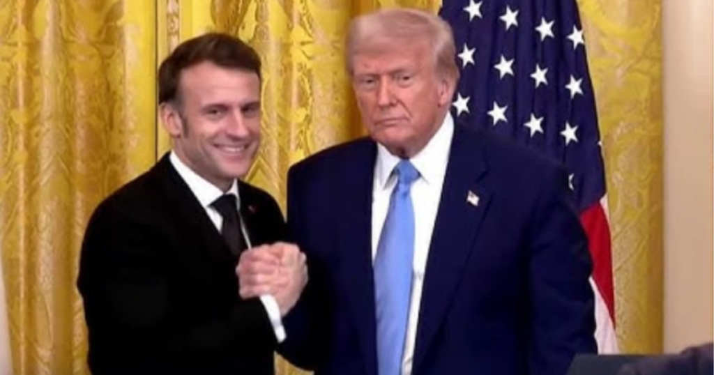 Donald Trump's right hand showed signs of bruises during his meeting with the French President