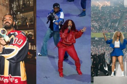 Drake, SZA along with Kendrick Lamar at the Super Bowl Half Time Show, and Serena Williams