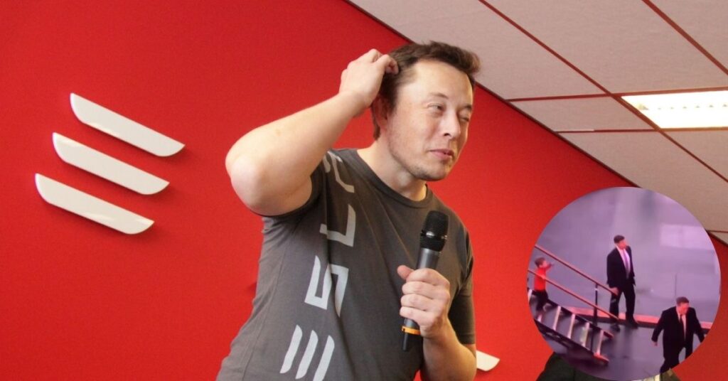 Elon Musk (inset) a screengrab from the viral video in which he forgot his son.