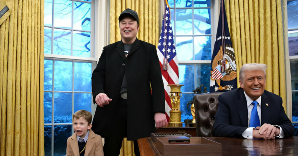 Elon Musk With His Son at the White House With President Donald Trump
