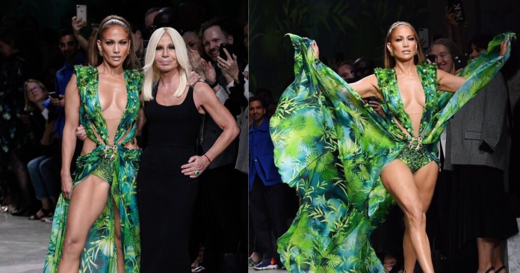 Jennifer Lopez wearing Versace at 2000 Grammys