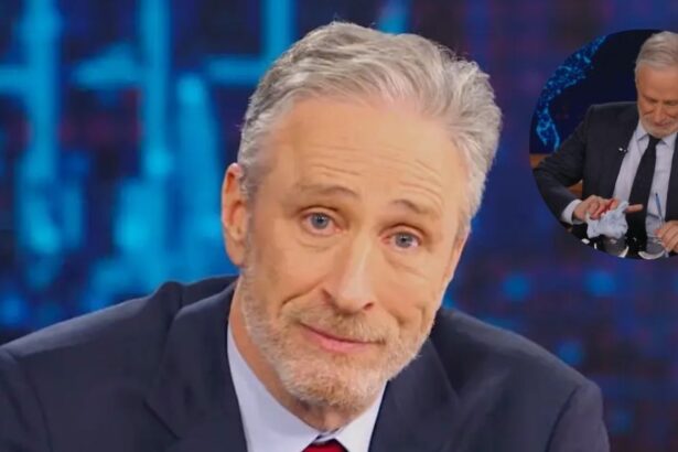 Jon Stewart on The Daily Show Hero Image: Stewart in his Daily Show seat [Credit: Comedy Central] Inset (Circle) Image: Moment of the mug smash [Credit: The Daily Show/X]
