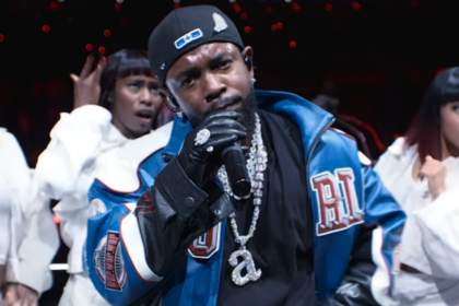 Kendrick Lamar performing at the Super Bowl