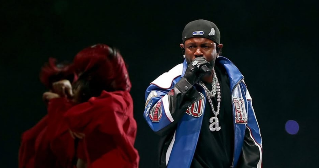 Kendrick Lamar in His Diamond Jewels Performing at Super Bowl