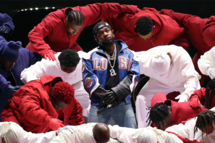 Kendrick Lamar performing at Super Bowl 2025.