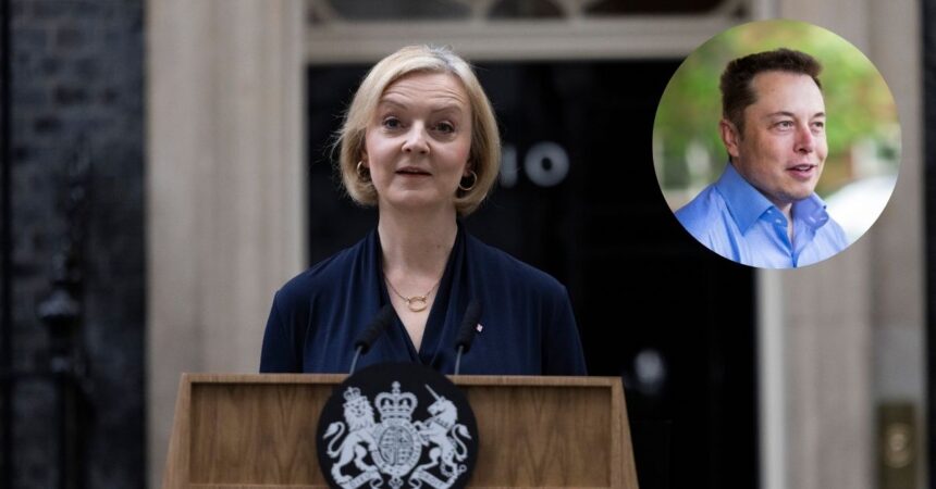 Prime Minister Liz Truss gives her resignation speech outside No10 Downing Street and (inset) Elon Musk