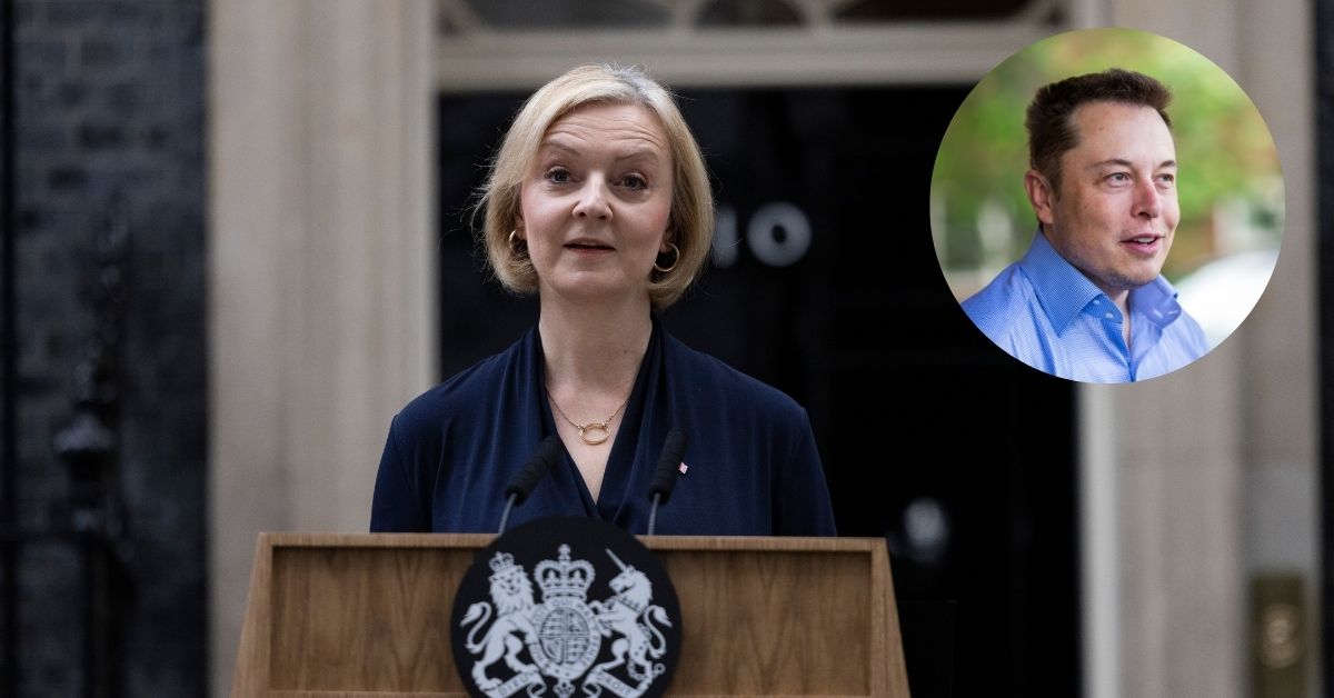Prime Minister Liz Truss gives her resignation speech outside No10 Downing Street and (inset) Elon Musk