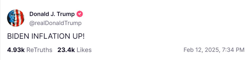 Donald Trump's post blaming Joe Biden for the inflation surge