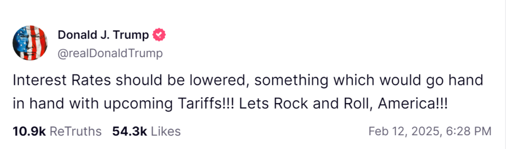 Donald Trump's post calling for a hike in tariffs