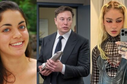 Shivon Zilis (R), Elon Musk (M), Grimes (L)