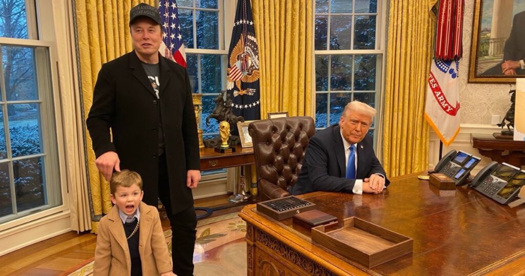 Donald Trump, Elon Musk and his son, X