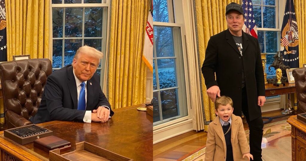 Donald Trump, Elon Musk and his son, X