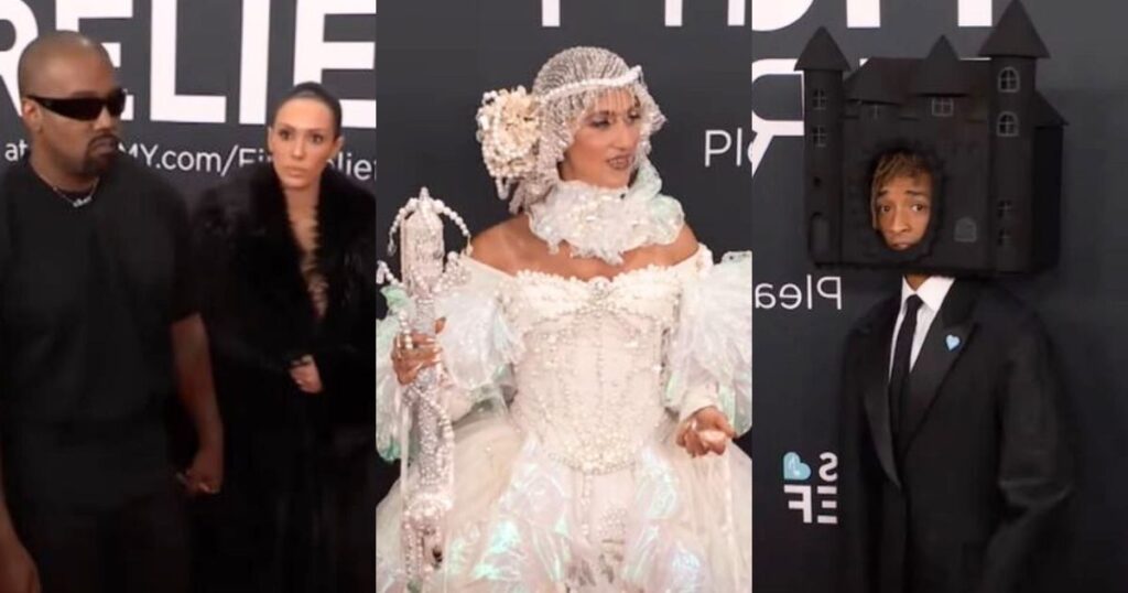 Kanye West, Bianca Censori, Sierra Farrell, and Jaden Smith at Grammys 2025