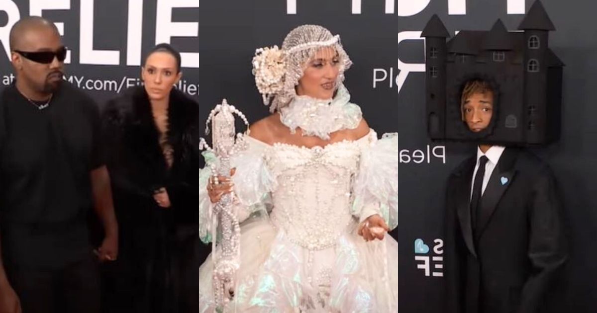 Kanye West, Bianca Censori, Sierra Farrell, and Jaden Smith at Grammys 2025