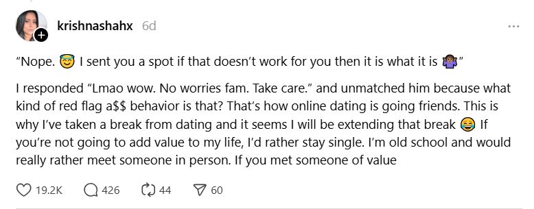 Woman shares experience on Hinge app