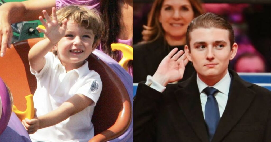 Barron Trump as a child (L) and Barron Trump in 2025 (R) (Instagram: @barrontrump)