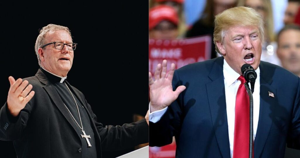 Catholic Bishop, Robert Barron ( Taken on October 31, 2023- ARC Forum via Flickr) and Donald Trump ( via Wikimedia Commons)