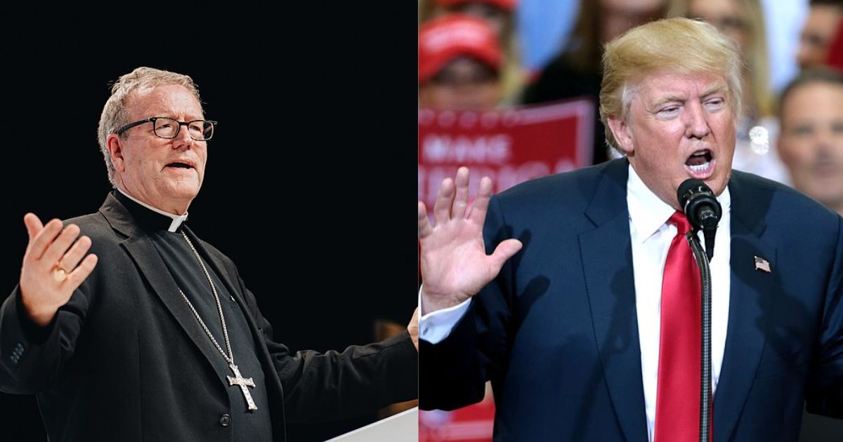 Catholic Bishop, Robert Barron ( Taken on October 31, 2023- ARC Forum via Flickr) and Donald Trump ( via Wikimedia Commons)