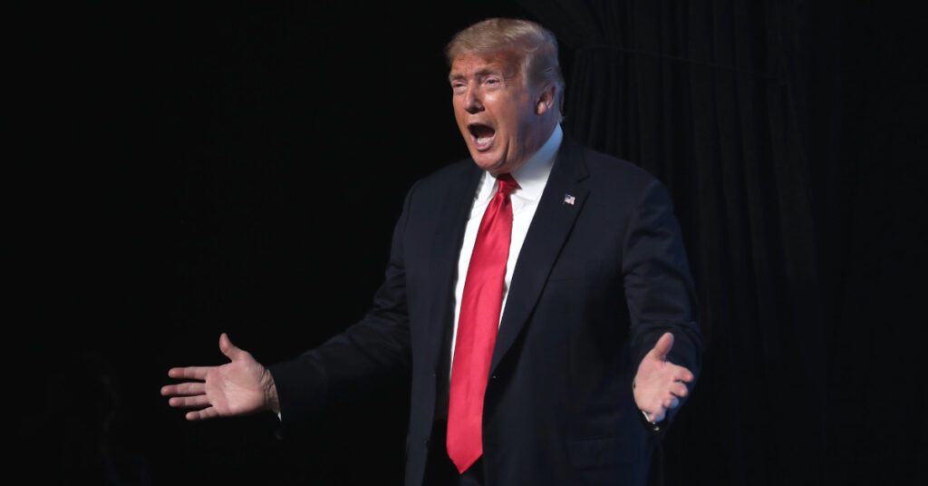President of the United States Donald Trump speaking with supporters at an "An Address to Young Americans" event hosted by Students for Trump and Turning Point Action at Dream City Church in Phoenix, Arizona.