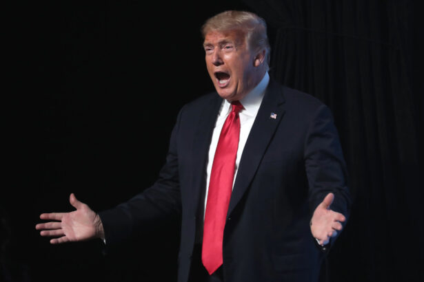 President of the United States Donald Trump speaking with supporters at an "An Address to Young Americans" event hosted by Students for Trump and Turning Point Action at Dream City Church in Phoenix, Arizona.