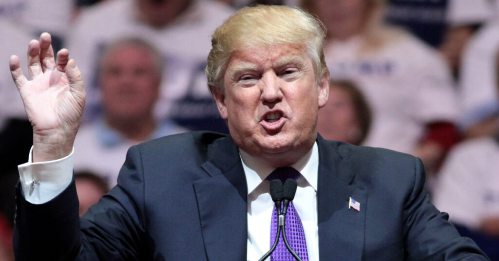 Donald Trump speaking with supporters at a campaign rally at the South Point Arena in Las Vegas, Nevada.