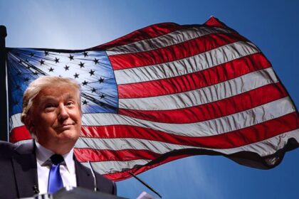 Flag of United States from (Author Jnn13 via Wikimedia Commons) and Donald Trump (Photo by Gage Skidmore via Flickr)