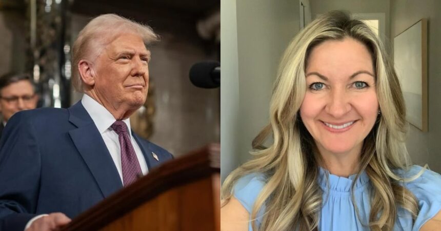 Donald Trump at his presidential address to Congress and January Littlejohn, the Florida mom honored by him.