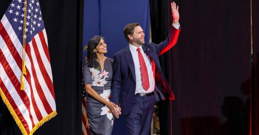 JD Vance and Usha Vance at a rally.