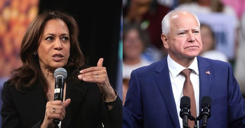 Kamala Harris speaking with attendees at the 2019 National Forum ( Photo by Gage Skidmore, via Flickr) and Tim Walz speaking at a campaign rally ( Photo by Gage Skidmore, via Flickr)
