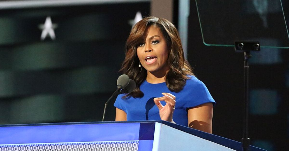 First lady Michelle Obama, speaking at the Democratic National Convention in Philadelphia- 2016 ( Source: voanews- via Wikimedia Commons)