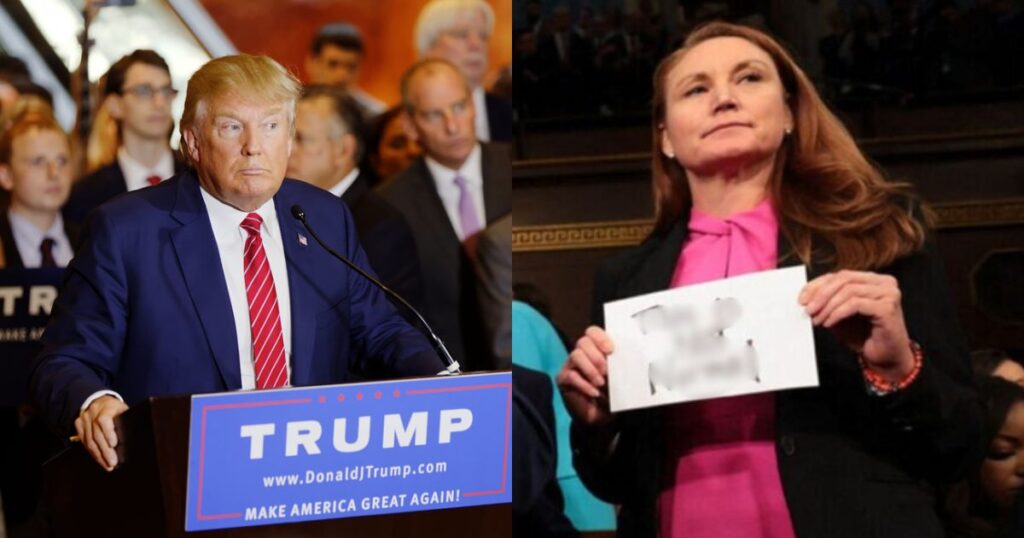 Democrat Melanie Stansbury’s protest sign was snatched from her at Donald Trump's Congress address