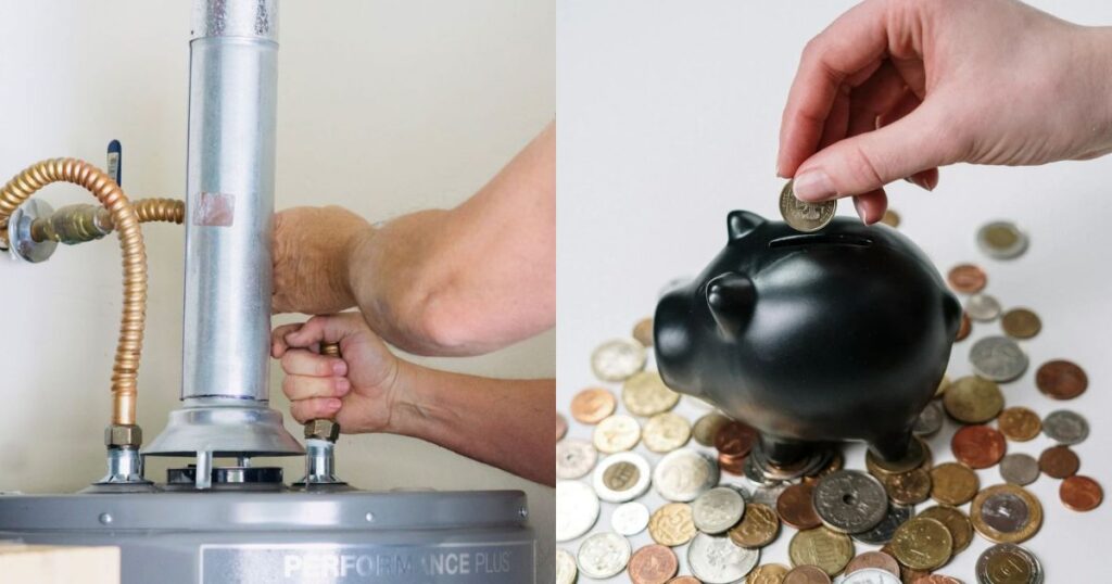 A modern water heater and a piggy bank
