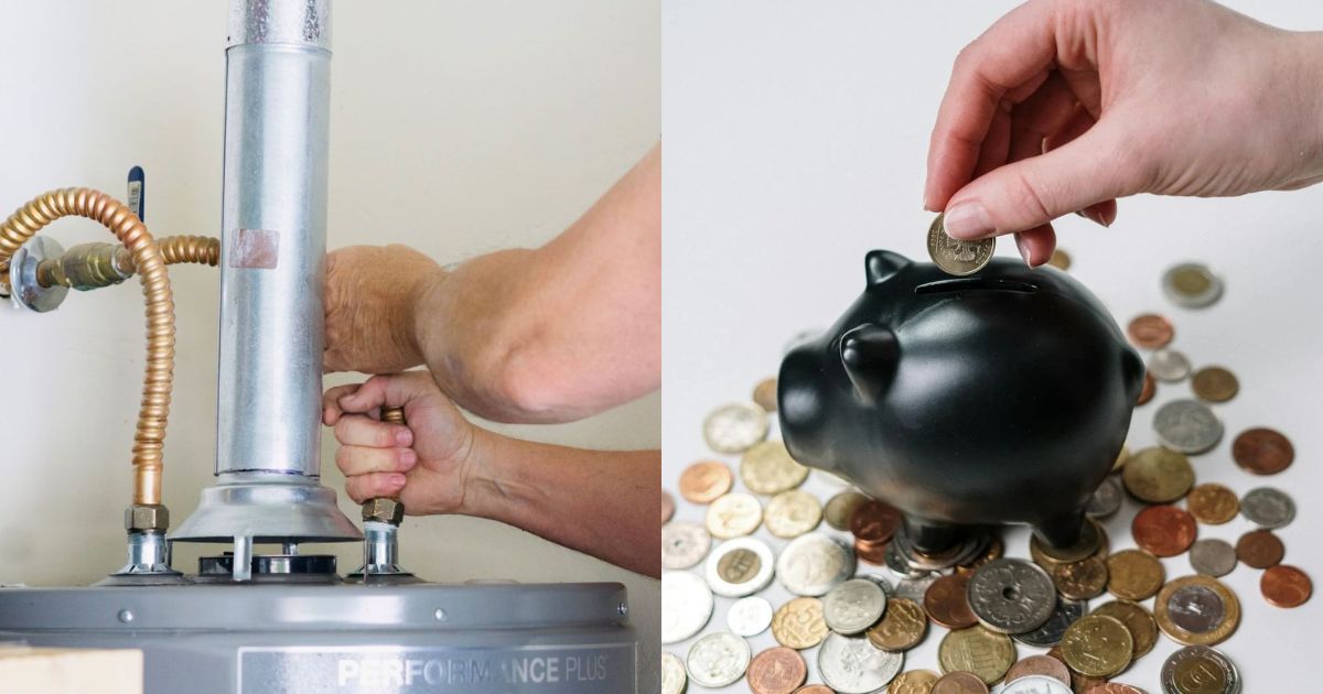 A modern water heater and a piggy bank
