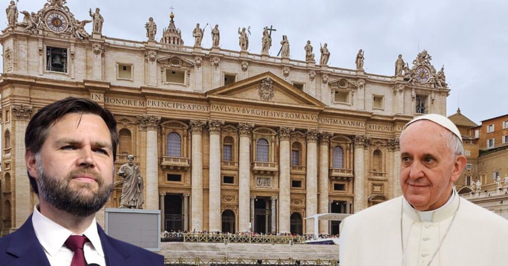 JD Vance and Pope Francis in Vatican ( Images: Vatican City (Wikimedia Commons), JD Vance (Gage Skidmore/Wikimedia Commons), Pope Francis (Casa Rosada/Wikimedia Commons)